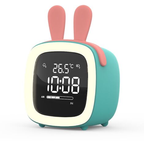 Réveil Numérique LED, Réveil Intelligent pour Enfants, Horloge Électronique LED avec Veilleuse Et Jolies Oreilles, Affichage 12/24 Heures, Température, Mode Nuit, pour Garçons Et Filles