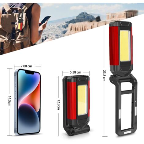 Colexy Lampe de Travail LED Réchargeable, Baladeuse LED Mecanicien Lampe d'Inspection 4 Modes Lampe de Poche Pivotante et Pliable avec Base Magnétique et Crochet pour Garage Camping Réparations Auto