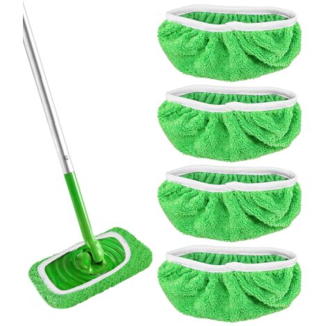 4 Pièces Chiffons Réutilisables pour Swiffer Sweeper Mop Verte Tampon à Vadrouille Réutilisable Housse de Rechange pour Utilisation Humide et Sèche Mop Pads pour Adaptées à Tous Types De Sols