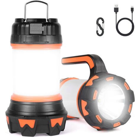 Lanterne LED Rechargeable, 1000 Lumens 4000mAh Lampe Camping 360°, Lampe Led Rechargeable Projecteur Portable, Ultra Puissante, Lampe de Camping 6 Modes, Câble USB Inclus, IPX4 Étanche