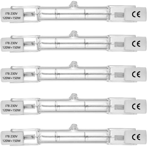 Tube halogène, culot R7S, lampe tube halogène T3, 230V, 120W, 78mm, blanc chaud - 2800K (5 pièces)