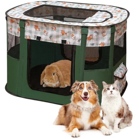 Parc pliable pour chiots et animaux - En tissu Oxford - Tente rectangulaire pour chiens lapins cochons d'Inde et chats - Pour l'intérieur ou l'extérieur - 70 x 55 x 40 cm - Vert foncé