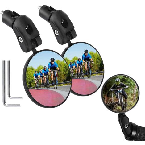 1 Paire de Rétroviseur Vélo,Rétroviseurs de vélo convexes en verre HD de sécurité,Installation sur Guidons Incurvés, Vision Large et Claire, Rotation 360°, Réglable 180°, Diamètre 50mm, Noir