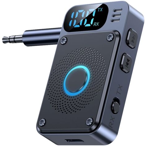 Adaptateur Bluetooth Jack 5.4 pour TV Émetteur Récepteur 2 en 1 AUX 3.5mm Con Microphone et Affichage d'état LED Transmetteur Audio sans Fil pour Voiture/Chaîne HiFi/TV/PC/Gym/Avion/Haut-Parleur
