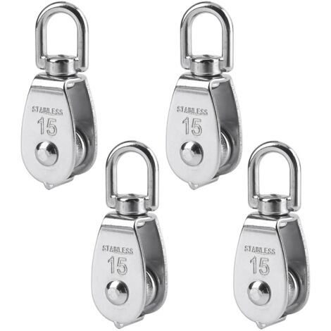 4 Pièces 15 mm Poulie Simple Poulie en Acier Inox Poulie de Levage Capacité de la Poulie 35 kg - Argent