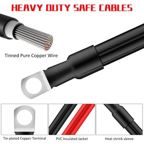 Câble Batterie M8 16mm² - 2 Pièces 50cm - Pur Cuivre, Pour Onduleur, Moto, Auto & Solaire | Connexion Ultra-Fiable