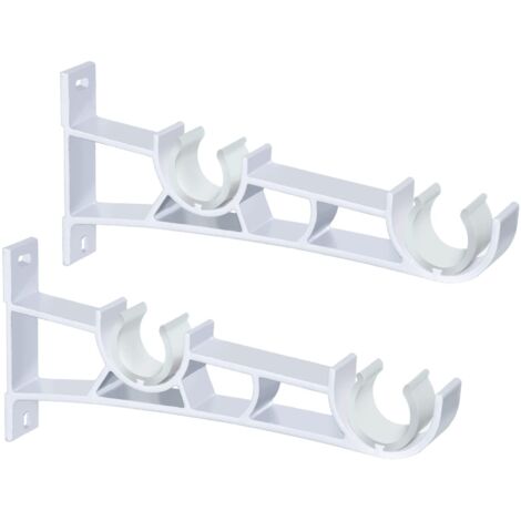 Lot de 2 supports de tringle à rideaux doubles en métal robuste pour tringle à rideaux de 25 à 28 mm Blanc