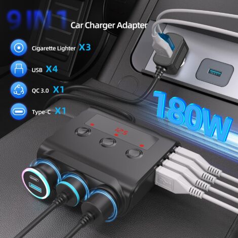 Chargeur Allume-cigare 12V/24V Avec Voltmètre - 4 Ports USB/PD - Pour Voiture, Camion, SUV