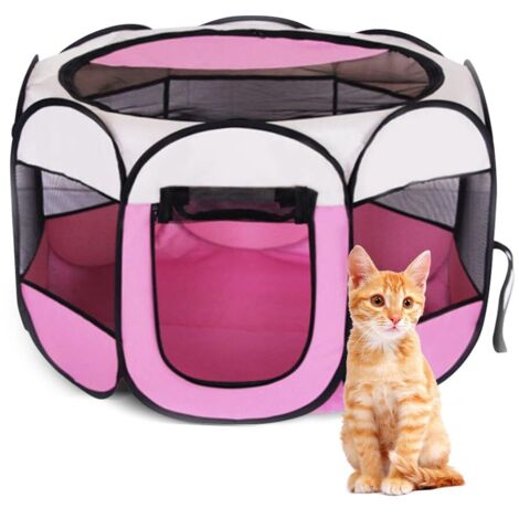 Parc Pliable pour Animaux Domestiques 74x74x43cm - EUBSWA Tente étanche Parc pour Chiots, Chats, Chiens, Lapins - l'intérieur ou l'extérieur (Rose)