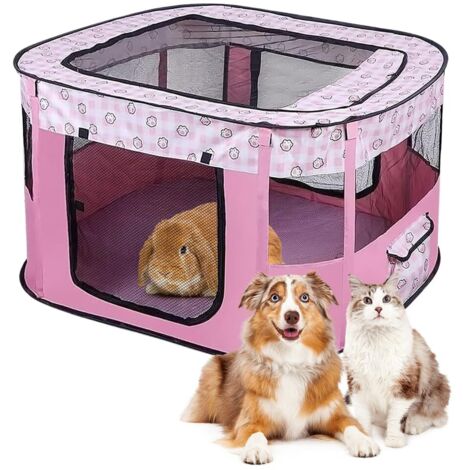 Enclos pliable pour chiots et animaux - En tissu Oxford - Tente rectangulaire pour chiens lapins cochons d'Inde et chats - Pour l'intérieur ou l'extérieur - 70 x 55 x 40 cm - Rose