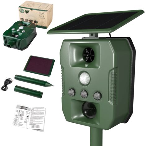 Repulsif Chat Exterieur Ultrason - Anti Chien Pigeons Souris Rats - Solaire USB Multifonctions LED Sonore - Pique Vibrations - Chasse Taupe - Repousse Rongeur - Appareil Puissant Efficace