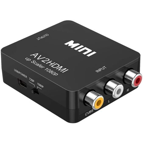 RCA vers HDMI Adaptateur, 1080P AV vers HDMI Vidéo Audio Convertisseurs, Mini RCA Composite CVBS AV à HDMI Converter, Support PAL/NTSC avec Câble pour TV/PC/PS3/PS2/ STB/Xbox VHS/VCR/Blue-Ray/DVD