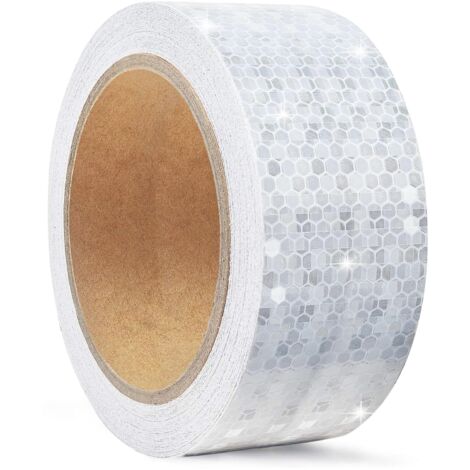 5cm x 10m Bande Reflechissante Autocollante pour L'extérieur,Bande Fluorescente Casque Moto,Blanche Ruban de Sécurité Réfléchissant étanche,Bande D'avertissement pour Voitures,Camions et Route