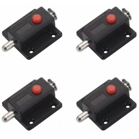 Verrou Targette, loquet glissire de scurit bouton ressort automatique pour armoire, loquets de porte intrieurs et extrieurs fentres, armoires, chambre, salle de bains - 4 pices (Noir)