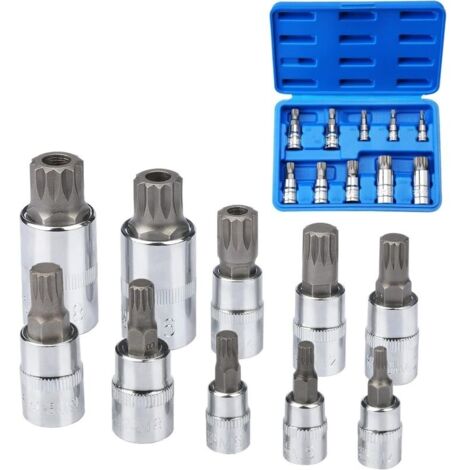 10 x M4 - M18 Triple Square Spline Socket Set + Storage Case
