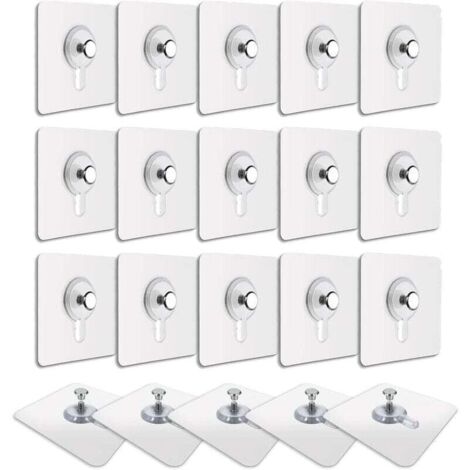 20 Pcs Accroches Tableau sans Percer, Fixation Cadre sans Percer, Accroche Cadre sans Percer Adhesif Impermable Amovible Autocollant Anti-trace, Crochet Tableau Adhsif Transparent