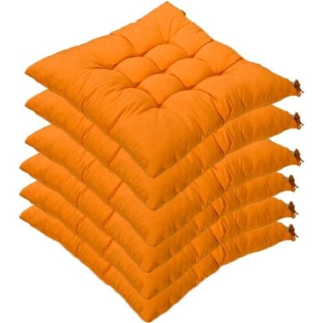 Lot de 6 coussins de chaise carrs 40 x 40 cm, matelasss, confortables et colors, pour intrieur et extrieur (orange) (1/5)