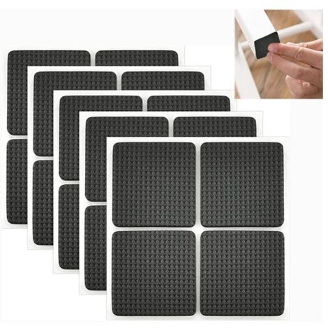 24pices Patin Antiderapant Caoutchouc Tampon Caoutchouc Adhesif Patin Feutre de Chaise Anti Bruit Tampon Pied de Chaise Carr ,Meubles Adhsif pour la Protection des Carreaux, Tables, 4 x 4cm (Noir)