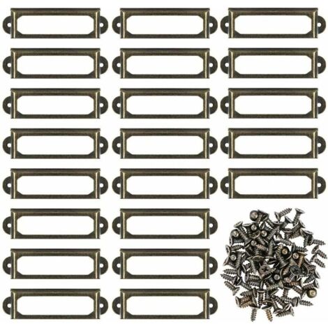 Lot de 50 supports d\'tiquettes en mtal pour meubles, tiroirs, armoires, cartes, plaques nominatives, cadres avec vis pour bureau, bibliothque, bibliothque, tagres Bronze (60 x 17 mm) (1/5)