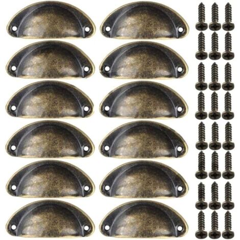 12pcs Poignes de Meuble Vintage Boutons de Tiroir Metal Coquille pour Placards Armoire Commode Cuisine Tiroirs Laiton Antique 8135mm (1/5)