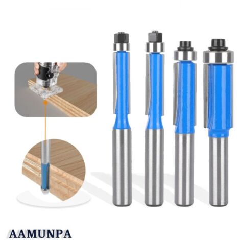 4 Pcs Set Fraise Defonceuse 8mm Tige, Fraise a Copier a Bois, Fraises pour Dfonceuses avec Roulement Suprieur, Fraise pour Affleurer, pour Menuiserie Bricolage de Coupe,Fraise de dfonceuse Universa