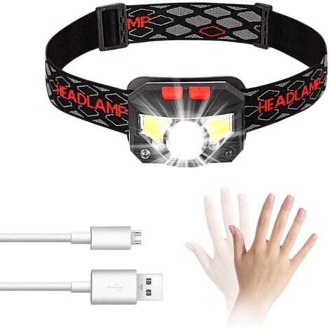 Lampe Frontale LED, Phares Rechargeables USB avec Dtecteur de Mouvement, 300LM clairage 8 Modes IPX4 tanche, Continue 30 Heures, Pche, Camping, Lecture, Randonne, Cyclisme