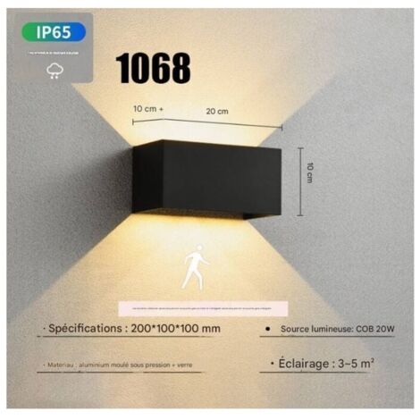 Applique murale LED intrieure/extrieure avec dtecteur de mouvement, 24 W, applique murale extrieure tanche IP 65, blanc chaud 3000 K, angle d\'clairage rglable vers le haut et vers le bas. (1/5)