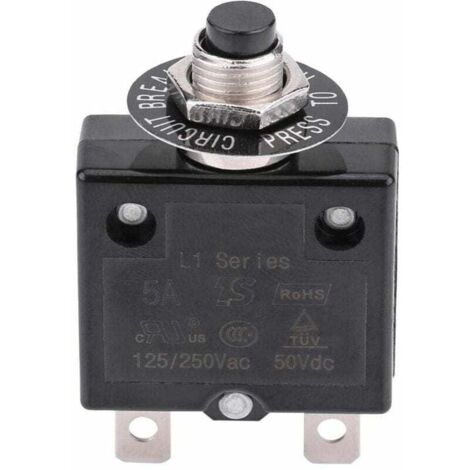 Disjoncteur 5A Interrupteur thermique de rinitialisation en option, 125-250V AC 50V DC Disjoncteur bouton-poussoir de protection contre les surcharges de courant