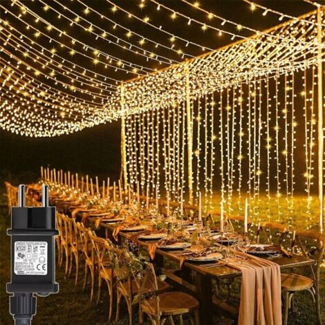 6 x 3m Rideau Lumineux 600 LED Blanc Chaud Guirlande Lumineuse 8 Modes Nol pour Pergola Jardin Extrieur Interieur Dcoration