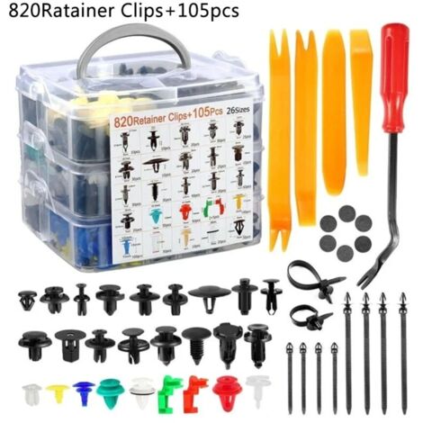 925 Pcs Rivet Clips Plastique, Rivet Plastique Fixation de Protection, Clips Voiture Noir Universel pour Auto Voitures Panneaux de Portes avec Bote De Rangement et Outil de Dmontage