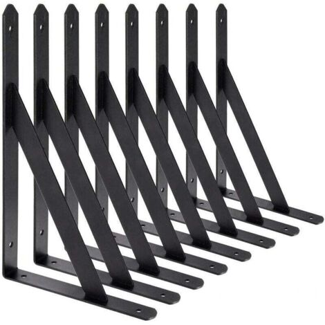 BR-Vie Equerre Etagere Murale, 8 Pcs Supports Triangulaires de 90 Degrs en Acier, querres tagres 200mm x 120mm, Support d\'angle Brace (Noir) (1/5)