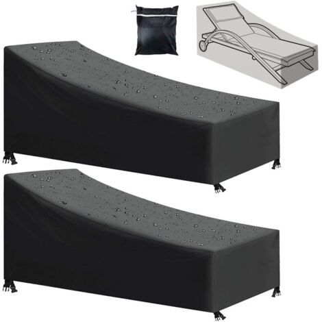Housse de chaise longue de jardin 2 pices, impermable, coupe-vent, rsistante aux UV, tissu Oxford 210D, noir (210x75x80/40 cm) (1/5)