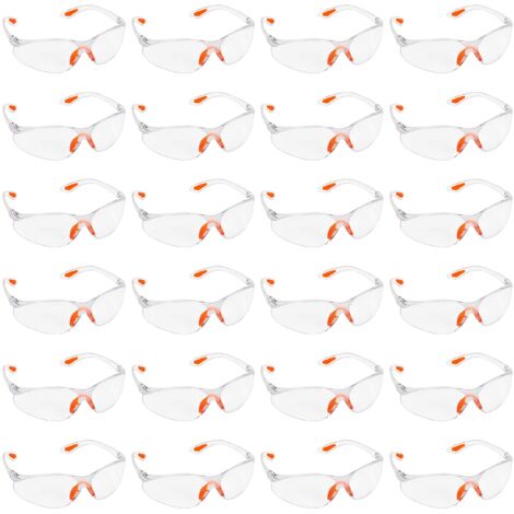 Lunettes de Protection Transparentes - Lot 24x Lunette de Protection Travail Bricolage Chantier Chimie Lycee - Surlunettes Verres Plastique Pont-de-Nez et Embouts Caoutchouc