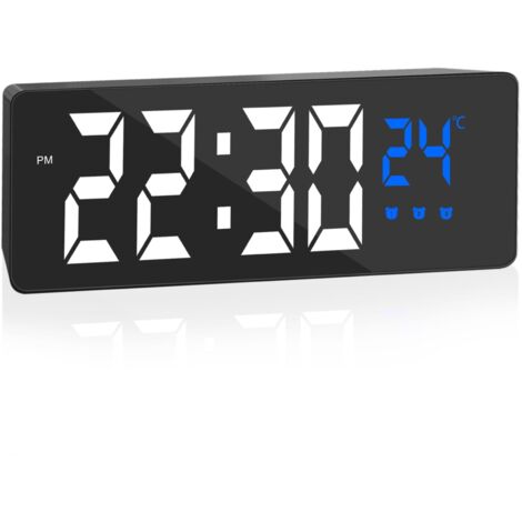 Réveil numérique, Grand écran avec Affichage de la température, Horloge de Chevet, réveil alimenté par USB, réveil avec 3 Modes de répétition, 12/24 Heures, intensité Automatique la Nuit,