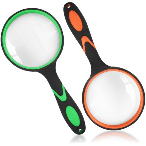2Pcs Loupe de Lecture 65 mm, Loupe Grossissante à Main avec Poignée en Caoutchouc Antidérapante, Antidérapante Loupe Enfant et Âgées pour Livres Scientifiques, Journaux, Insectes, Loisirs