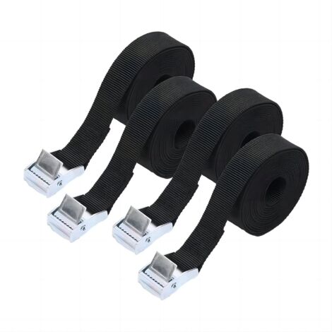 Lot de 4 sangles d'arrimage à cliquet, 1,5 m x 25 mm, tendeurs robustes et réglables pour motos, cargaisons, camions, remorques, bagages (noir) (1/5)