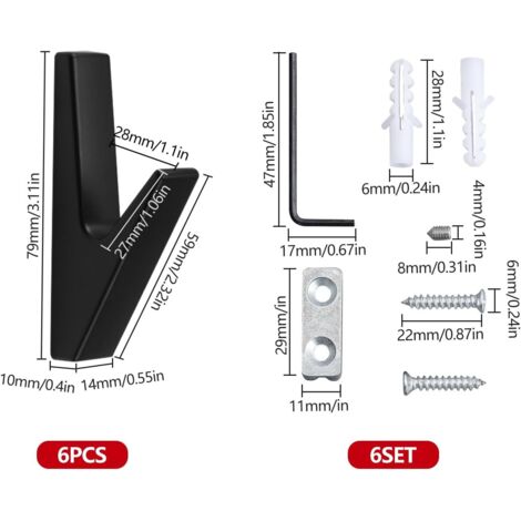 6PCS Patere Murale Salle De Bain,porte Manteau Mural,crochet Salle De Bain,pour Cuisine, Crochet