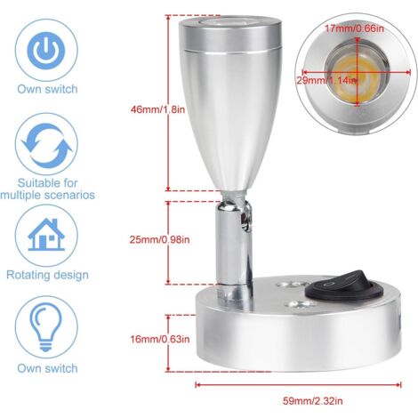 2 pièces 12V LED spot lecture murale, interrupteur réglable, flexible