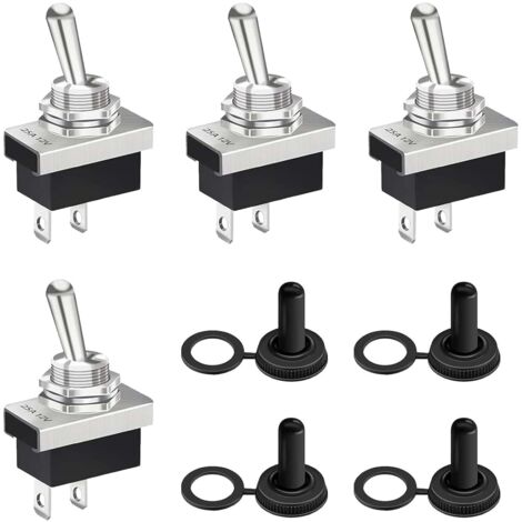 4 Interrupteur à Bascule, Interrupteur 12V Etanche 25A SPST Marche/Arrêt 2 Positions avec Capuchon Imperméable, pour Voiture, Équipements Électroniques, Applications Extérieures et Intérieures