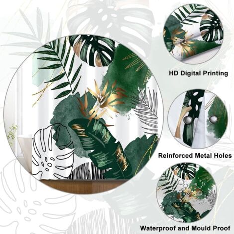 Rideau Douche Palmier 120x180cm Anti Moisissure Tropical - Lavable Avec 8 Crochets