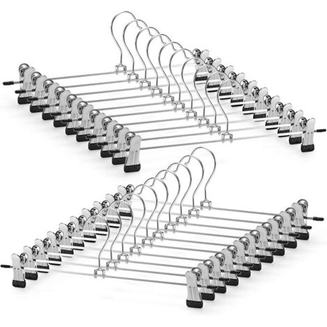 Lot de 10 cintres pour pantalons avec clips réglables antidérapants - En métal - Peu encombrant - Pour manteaux, vêtements, jeans, enfants et adultes