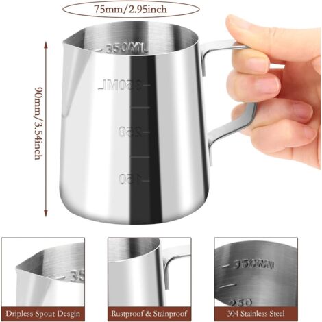 JOPHEK Pot à Lait 304 Acier Inoxydable 600 Ml - Pichet Lait Avec Marque Mesure Et Bec Latte Art