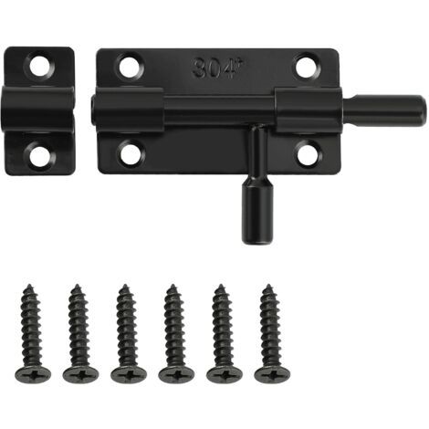 Loquet Porte, Loquets et Verrous Porte Fermoir Pratique, Verrou Porte Exterieur pour Portes, Fenêtres, Clôtures, en Acier Inoxydable SUS304, Verrou Porte Coulissante, Noir (1/5)
