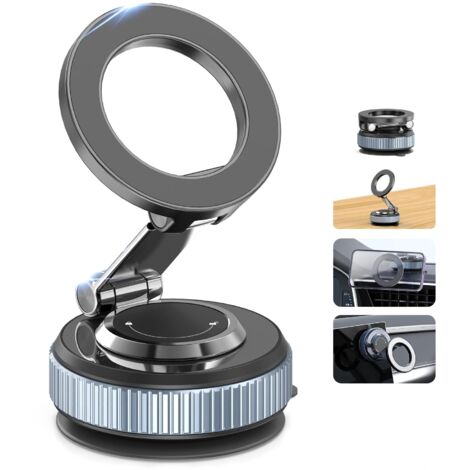 Support Telephone Voiture Magnetique, 360° Rotation Porte Telephone Voiture Aimant Telephone Voiture sous Vide, Support Phone Voiture Pliable avec Anneau Magnétique pour Tous Les Smartphone (1/5)