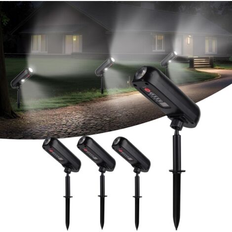 Lot de 4 Spot Solaire 6000K Lampe Solaire Exterieur Etanche IP65 Projecteur Solaire Exterieur 2 Modes Eclairage Exterieur Solaire Luminaire Exterieur Solaire pour Jardin Allée Chemin Cour