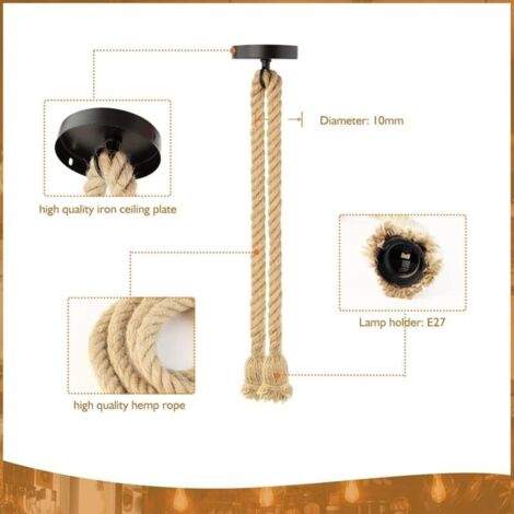 Lustre corde chanvre Industriel,DBAILY 2pcs Lère pendante