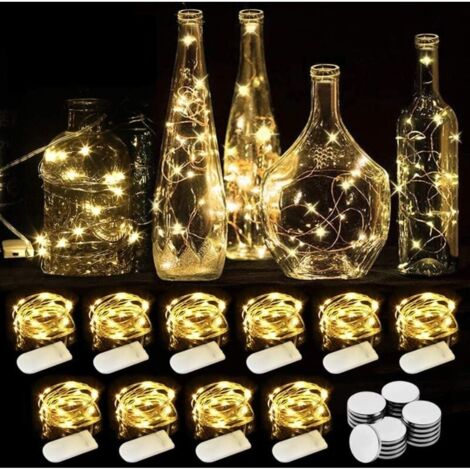 Guirlande Lumineuse LED - 10 Pack 2M 20LEDs Fil de Cuivre, Guirlande Lumineuses Piles pour Vase Long et Fin, Table, Interieur Exterieur, Vacances, Mariage, Fête, Noël (Blanc Chaud)
