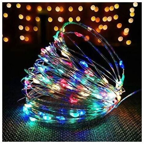 Guirlande lumineuse LED en fil de cuivre 100 LED avec port USB 10 m avec télécommande 8 programmes pour fête, Noël, Halloween, mariage, fête (multicolore) [Classe énergétique A+]