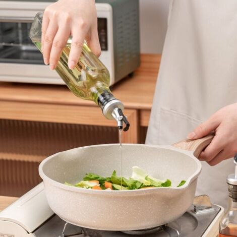 Lot De 4 Bouteilles Huile & Vinaigre 500ml En Verre Avec Bec Verseur Automatique – Set Cuisine Élégant Or & Argent