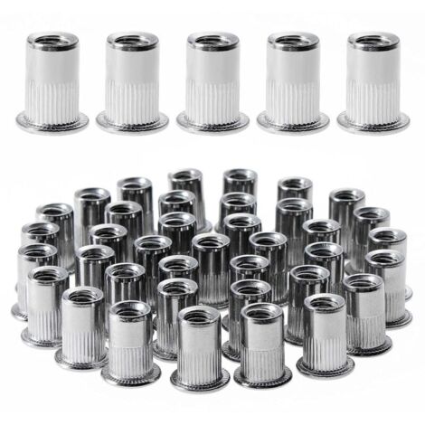 100 pièces M6 écrou à rivet fileté à tête plate,écrous à riveter fileter en acier inoxydable,assortiment inserts filetés pour mental plastique (12 mm × 15 mm)